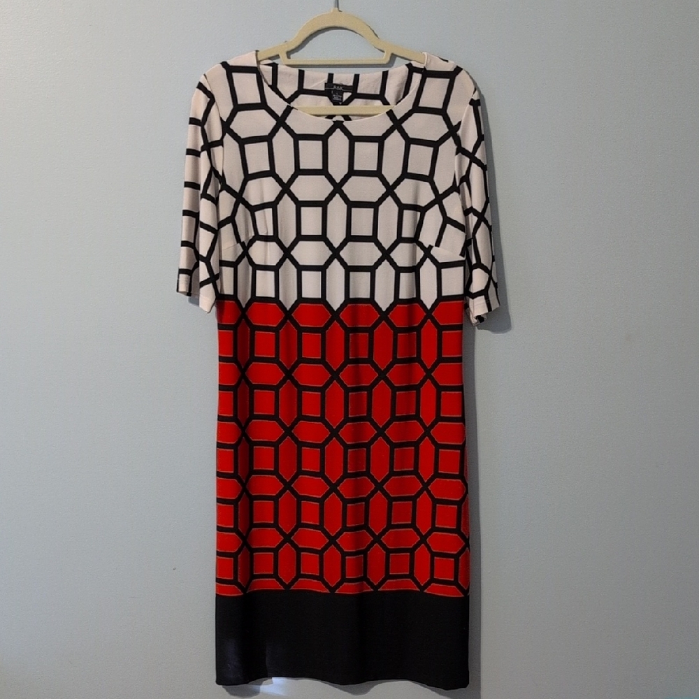 R&K Red and Black Geometric Midi Dress